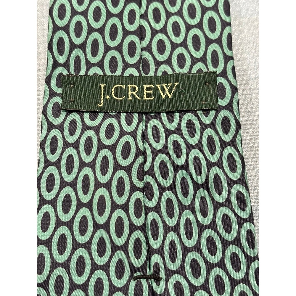 J Crew Geometric Oval Silk Necktie Mens 56" Teal Navy Blue Hand Made